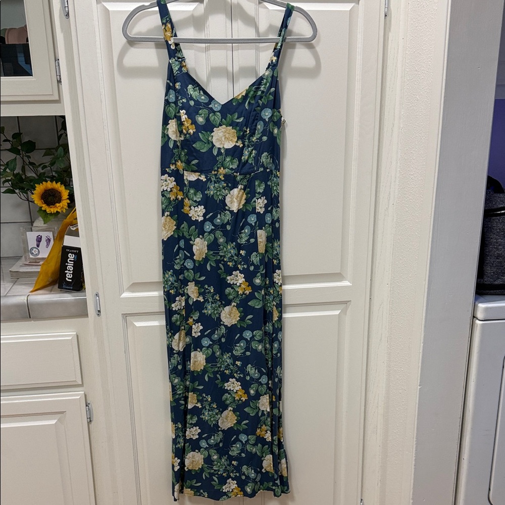 Floral Navy Maxi Dress with Adjustable Straps